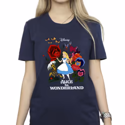 Disney Womens/Ladies Alice In Wonderland Flowers Cotton Boyfriend T-Shirt - XXL, Navy Blue