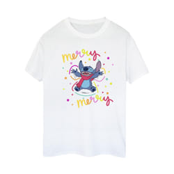 Disney Womens/Ladies Lilo & Stitch Merry Rainbow Cotton Boyfriend T-Shirt - L, White