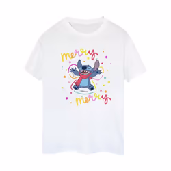 Disney Womens/Ladies Lilo & Stitch Merry Rainbow Cotton Boyfriend T-Shirt - XXL, White
