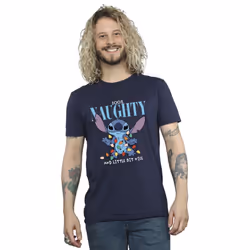 Disney Mens Lilo & Stitch Naughty & Nice T-Shirt - XXL, Navy Blue
