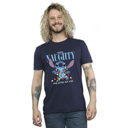 Disney Mens Lilo & Stitch Naughty & Nice T-Shirt - XXL, Navy Blue