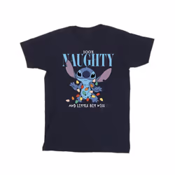 Disney Mens Lilo & Stitch Naughty & Nice T-Shirt - XXL, Navy Blue