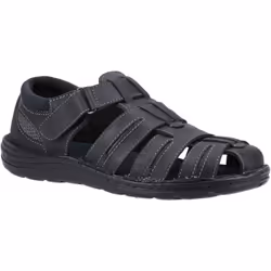 ) Hush Puppies Albert Leather Men's Black Sandals - Black, 7 (Adults'