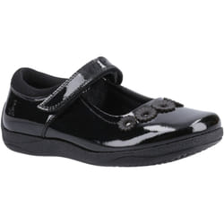) Hush Puppies Christina Patent Senior Leather Girls's Black Shoes - Black, 4 (Adults'