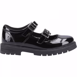 , Black) Ella Patent Senior Black Girls Buckle School Shoes - 4 (Adults'