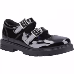 , Black) Ella Patent Senior Black Girls Buckle School Shoes - 5 (Adults'