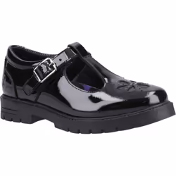 ) Hush Puppies Fiona Patent Junior Leather Girls's Black Shoes - Black, 1 (Adults'