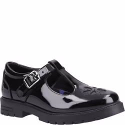 Hush Puppies FIONA Girls Leather School Shoes Patent Black - UK 3, Black