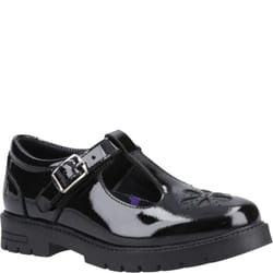 Hush Puppies FIONA Girls Leather School Shoes Patent Black - UK 4, Black