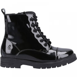 , Black) Lauren Patent Junior Black Girls Lace & Zip School Shoes - 2 (Children's