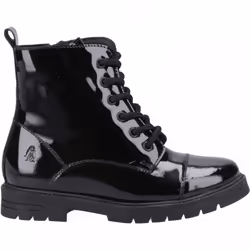 , Black) Lauren Patent Senior Black Girls Lace & Zip School Shoes - 4 (Adults'
