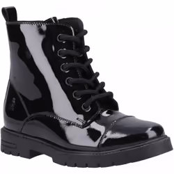 , Black) Lauren Patent Senior Black Girls Lace & Zip School Shoes - 4 (Adults'
