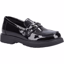 ) Hush Puppies Lydia Patent Senior Leather Girls's Black Loafers - Black, 5 (Adults'