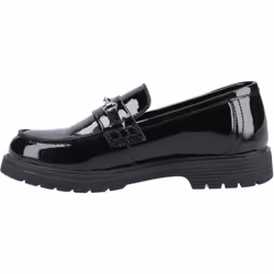 ) Hush Puppies Lydia Patent Senior Leather Girls's Black Loafers - Black, 5 (Adults'