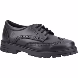 ) Hush Puppies Maxine Senior Leather Girls's Black Brogues - Black, 6 (Adults'
