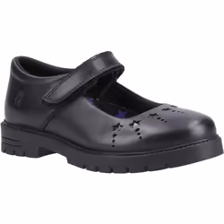 ) Hush Puppies Sabrina Senior Leather Girls's Black Shoes - Black, 7 (Adults'