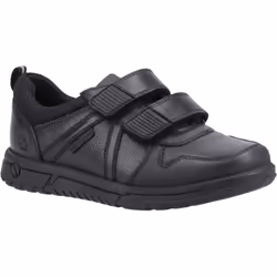 ) Hush Puppies Spencer Senior Leather Boys's Black Shoes - Black, 3 (Adults'