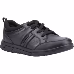 ) Hush Puppies Steven Senior Leather Boys's Black Lace-Up Shoes - Black, 3 (Adults'
