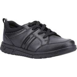 ) Hush Puppies Steven Senior Leather Boys's Black Lace-Up Shoes - Black, 3 (Adults'