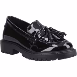 ) Hush Puppies Abigail Patent Senior Leather Girls's Black Loafers - Black, 3 (Adults'