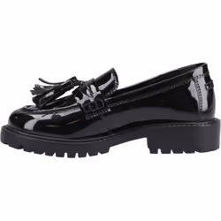 ) Hush Puppies Abigail Patent Senior Leather Girls's Black Loafers - Black, 3 (Adults'