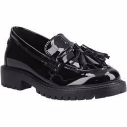 ) Hush Puppies Abigail Patent Senior Leather Girls's Black Loafers - Black, 7 (Adults'