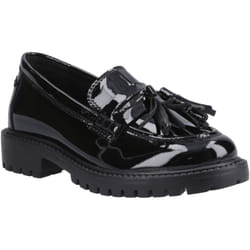 ) Hush Puppies Abigail Patent Senior Leather Girls's Black Loafers - Black, 7 (Adults'