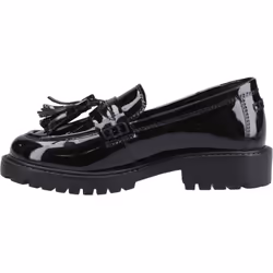 ) Hush Puppies Abigail Patent Senior Leather Girls's Black Loafers - Black, 8 (Adults'