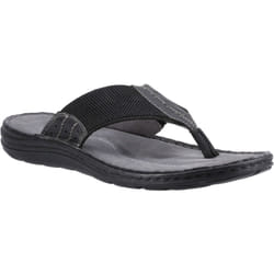 ) Hush Puppies Alan Toepost Leather Men's Black Flip Flops - Black, 12 (Adults'