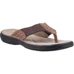 ) Hush Puppies Alan Toepost Leather Men's Tan Flip Flops - Brown, 11 (Adults'