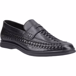 ) Hush Puppies Bowie Leather Men's Black Loafers - Black, 6 (Adults'