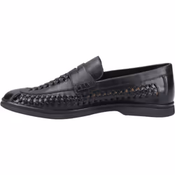 ) Hush Puppies Bowie Leather Men's Black Loafers - Black, 6 (Adults'