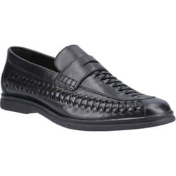 ) Hush Puppies Bowie Leather Men's Black Loafers - Black, 8 (Adults'