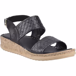 ) Hush Puppies Ebony Wide Fit Leather Women's Black Sandals - Black, 7 (Adults'