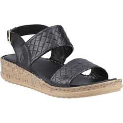 ) Hush Puppies Ebony Wide Fit Leather Women's Black Sandals - Black, 7 (Adults'