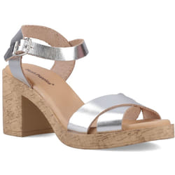 ) Hush Puppies Georgia Cork Leather Women's Silver Sandals - Silver, 5 (Adults'