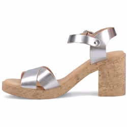 ) Hush Puppies Georgia Cork Leather Women's Silver Sandals - Silver, 5 (Adults'