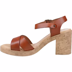 ) Hush Puppies Georgia Cork Leather Women's Tan Sandals - Brown, 5 (Adults'