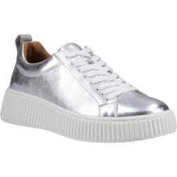 ) Hush Puppies Harlow Leather Women's Silver Trainers - Silver, 4 (Adults'
