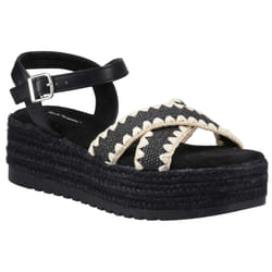 ) Hush Puppies Jemma Espadrille Polyurethane Women's Black Sandals - Black, 4 (Adults'