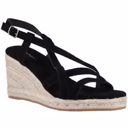 ) Hush Puppies Jenny Espadrille Wedge Suede Women's Black Wedges - Black, 5 (Adults'