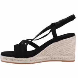 ) Hush Puppies Jenny Espadrille Wedge Suede Women's Black Wedges - Black, 5 (Adults'