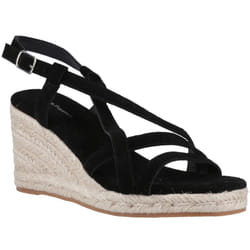 ) Hush Puppies Jenny Espadrille Wedge Suede Women's Black Wedges - Black, 6 (Adults'