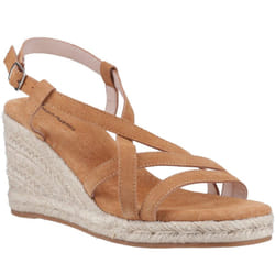 ) Hush Puppies Jenny Espadrille Wedge Suede Women's Tan Wedges - Brown, 7 (Adults'
