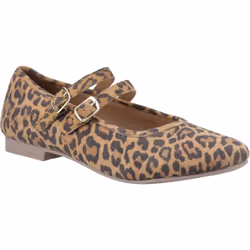 ) Hush Puppies Nancy Mary Jane Leather Women's Leopard Flats - Brown, 4 (Adults'