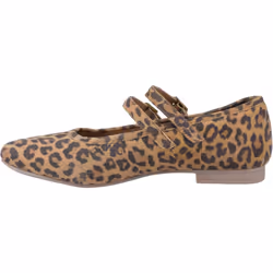 ) Hush Puppies Nancy Mary Jane Leather Women's Leopard Flats - Brown, 4 (Adults'
