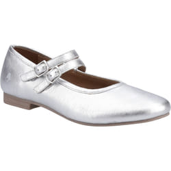 ) Hush Puppies Nancy Mary Jane Leather Women's Silver Flats - Silver, 4 (Adults'
