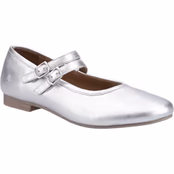 ) Hush Puppies Nancy Mary Jane Leather Women's Silver Flats - Silver, 5 (Adults'