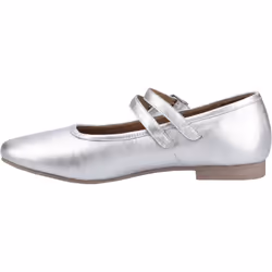 ) Hush Puppies Nancy Mary Jane Leather Women's Silver Flats - Silver, 5 (Adults'