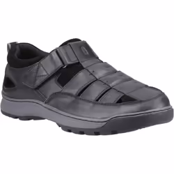 ) Hush Puppies Rucker Leather Men's Black Sandals - Black, 13 (Adults'